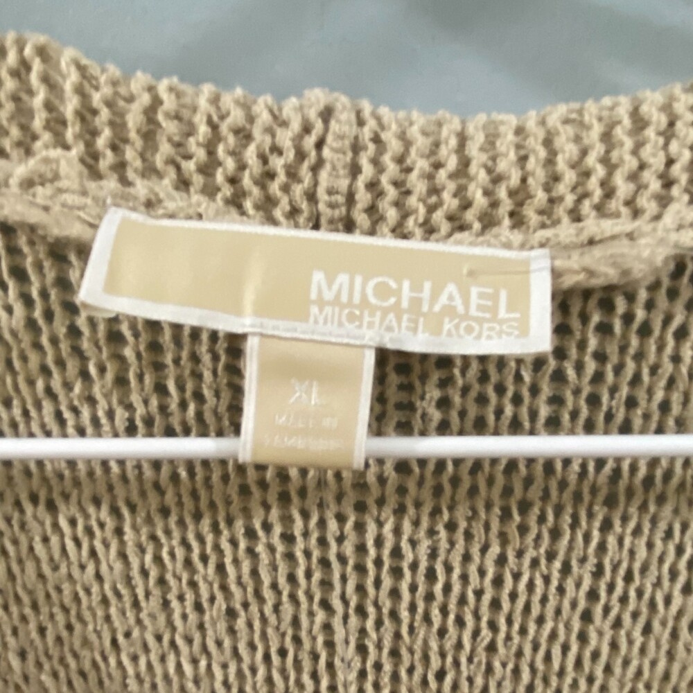 NWT Michael Kors Crochet Fringe Hem Cardigan - Tan XL - Picture 7 of 9